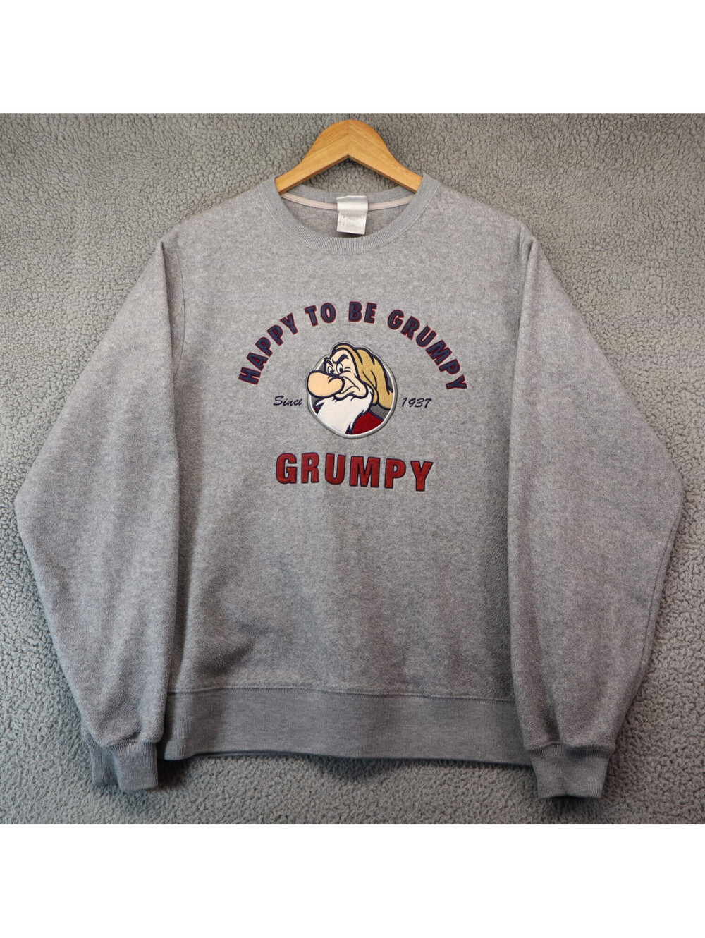 Disney Store Grumpy Snow White Sweatshirt Large Gray Vtg 90s